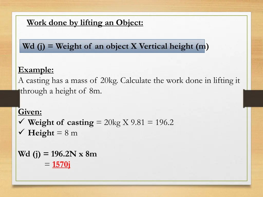 work done by lifting an object