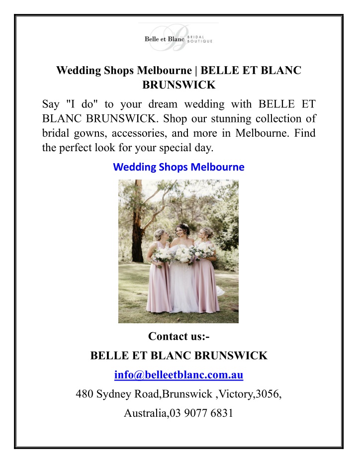 wedding shops melbourne belle et blanc brunswick