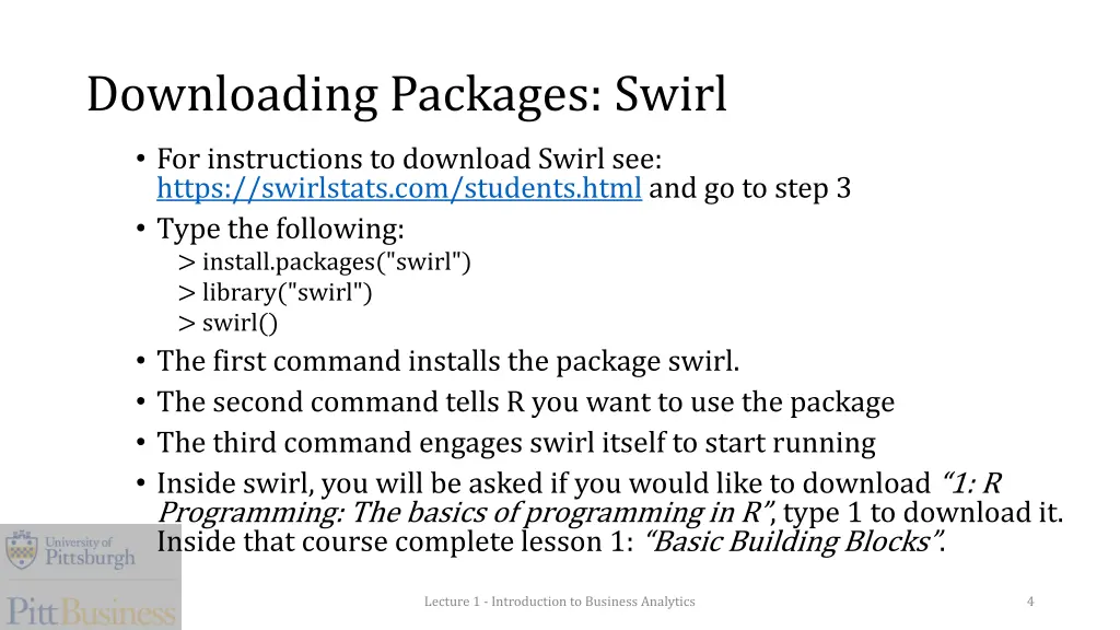 downloading packages swirl 1