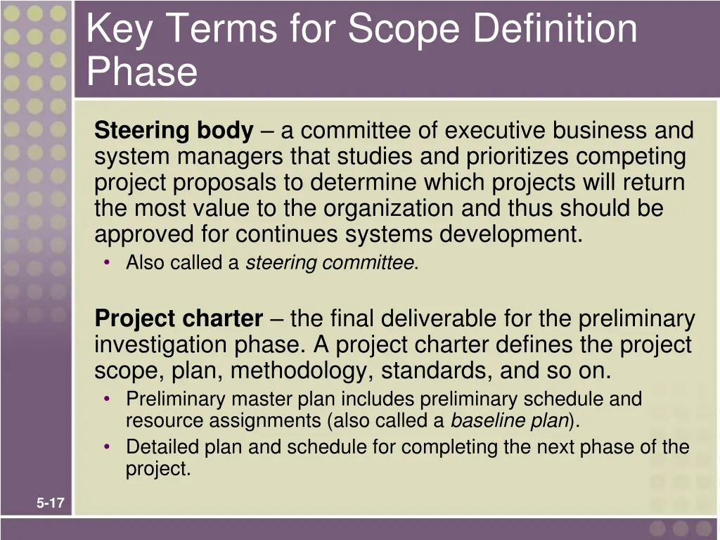 key terms for scope definition phase