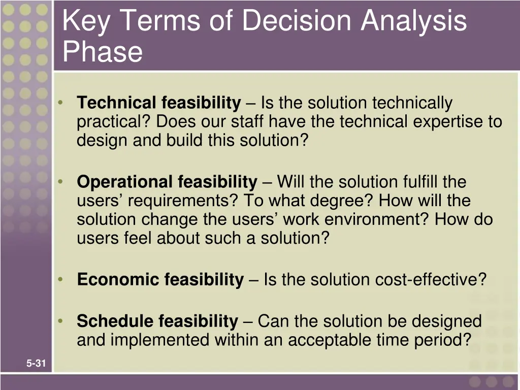 key terms of decision analysis phase