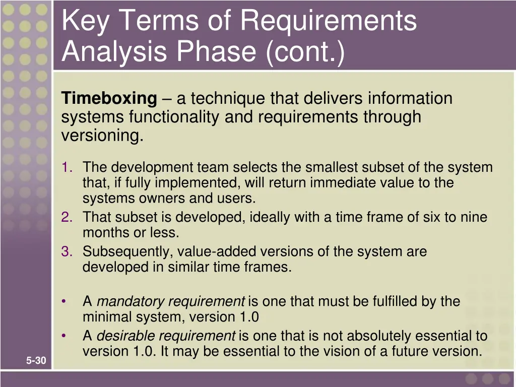 key terms of requirements analysis phase cont 1