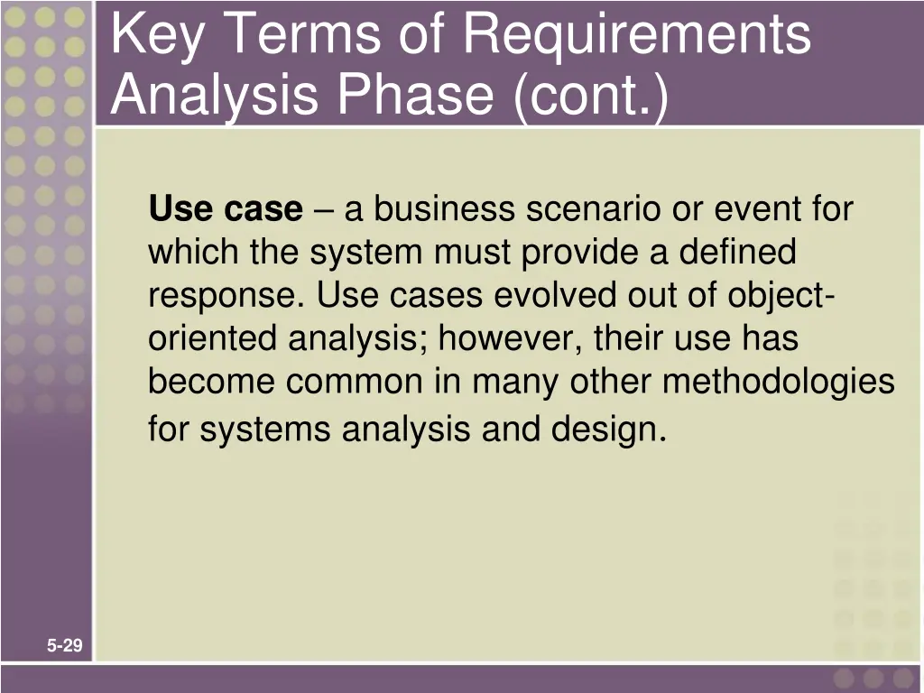 key terms of requirements analysis phase cont