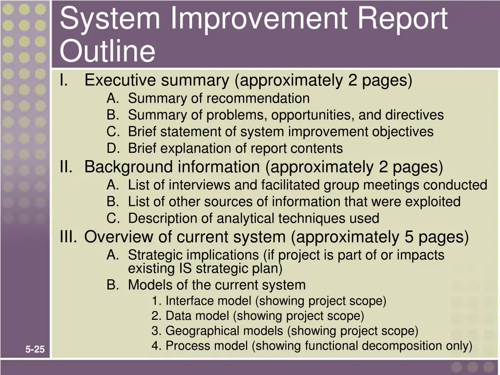 system improvement report outline i executive