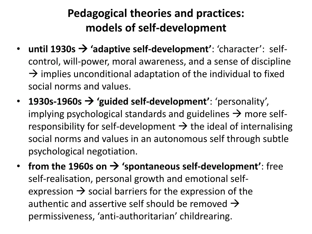 pedagogical theories and practices models of self