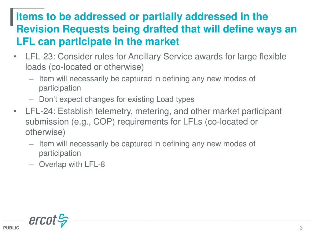 items to be addressed or partially addressed 1