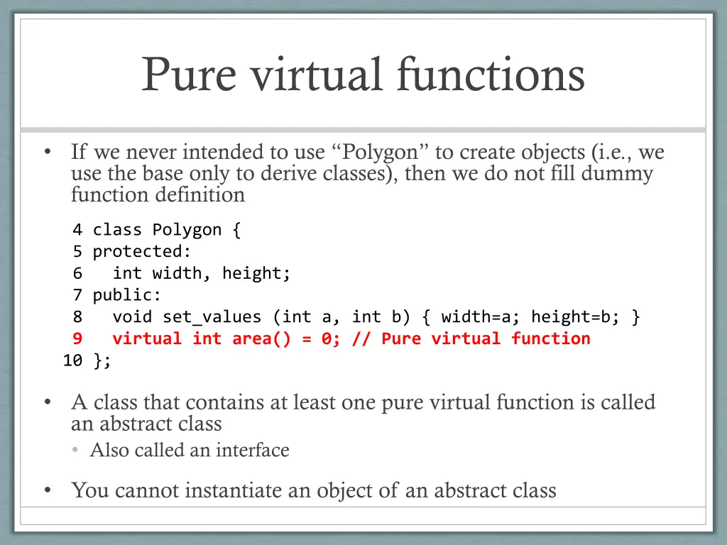 pure virtual functions
