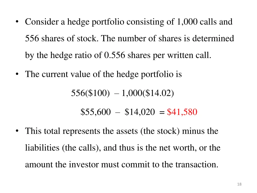 consider a hedge portfolio consisting