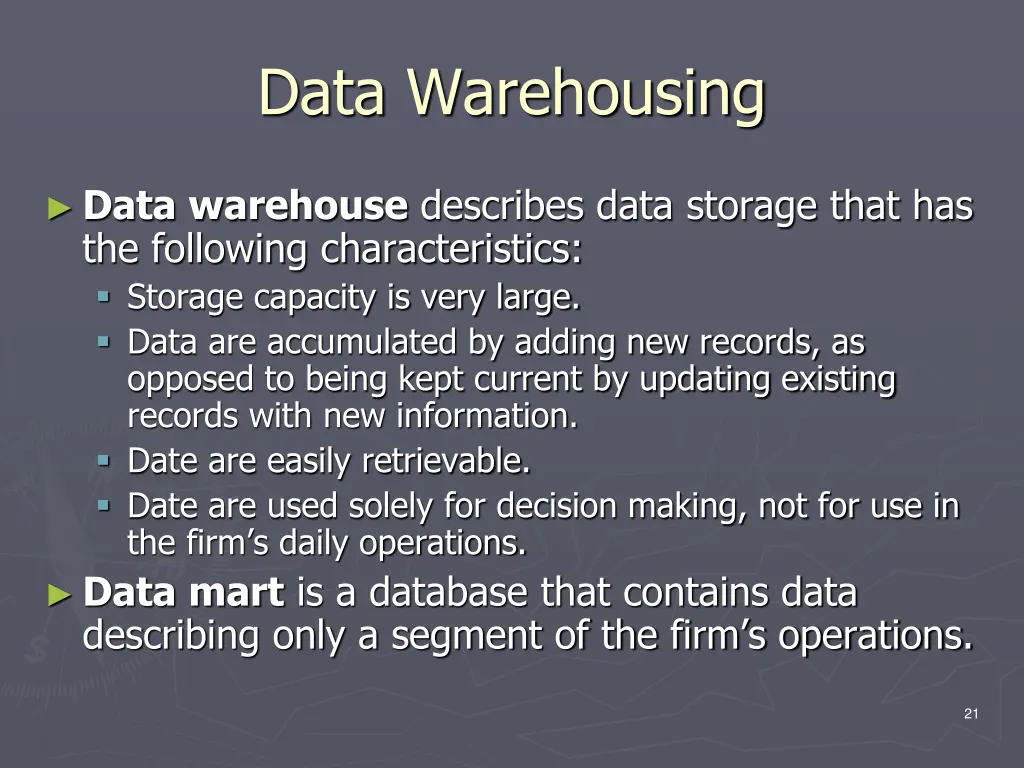 data warehousing