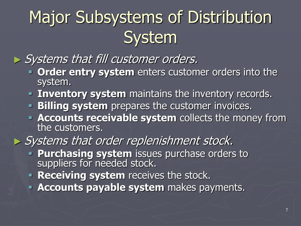 major subsystems of distribution system