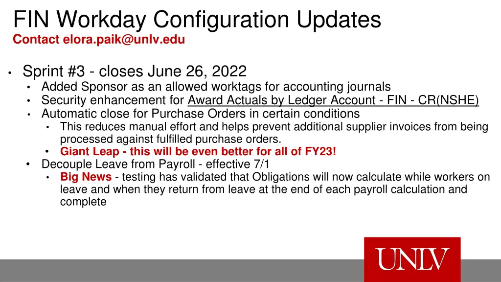fin workday configuration updates c ontact elora