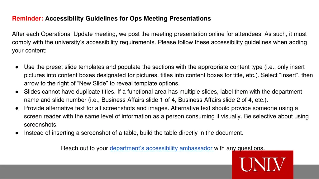 reminder accessibility guidelines for ops meeting