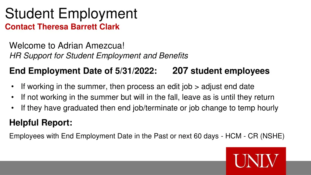 student employment contact theresa barrett clark