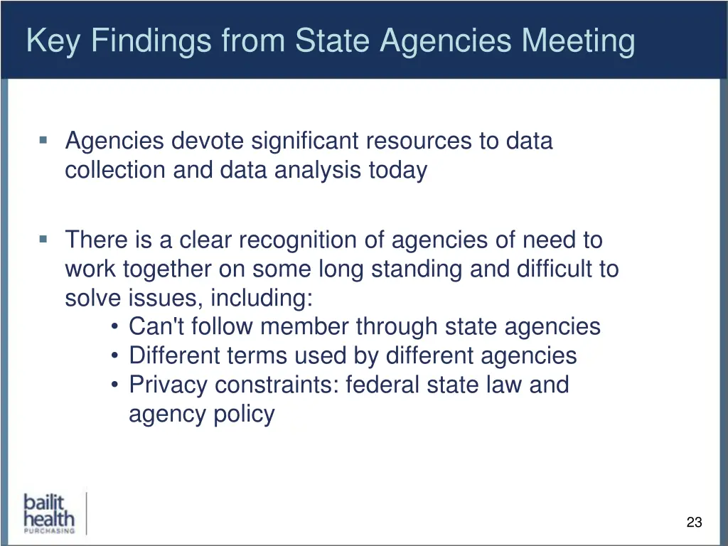 key findings from state agencies meeting
