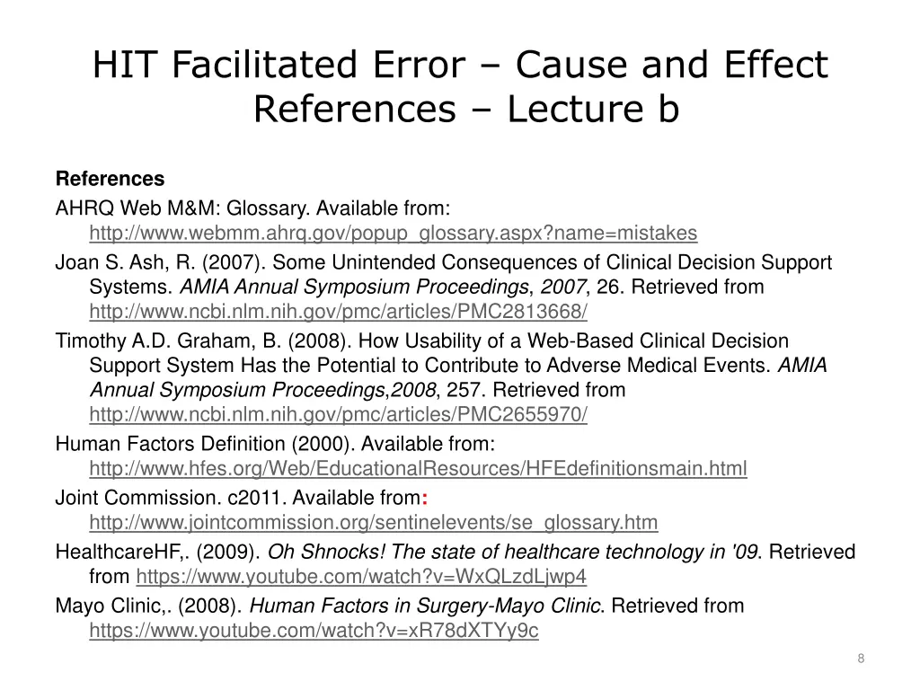 hit facilitated error cause and effect references