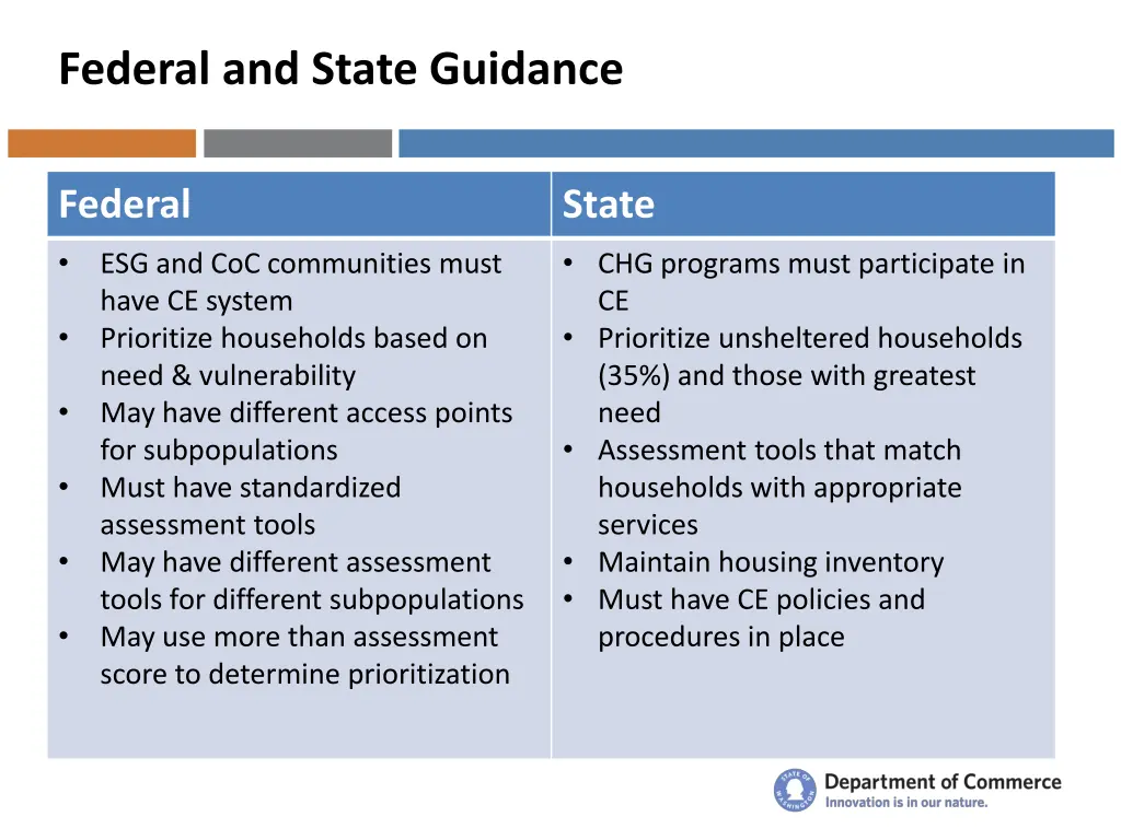 federal and state guidance