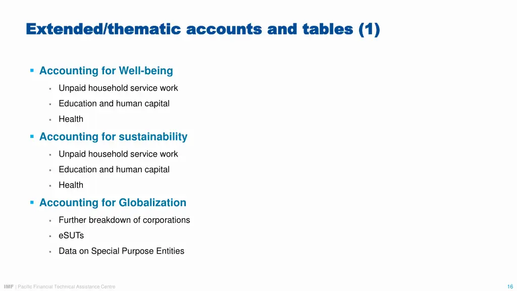 extended thematic accounts and tables 1 extended
