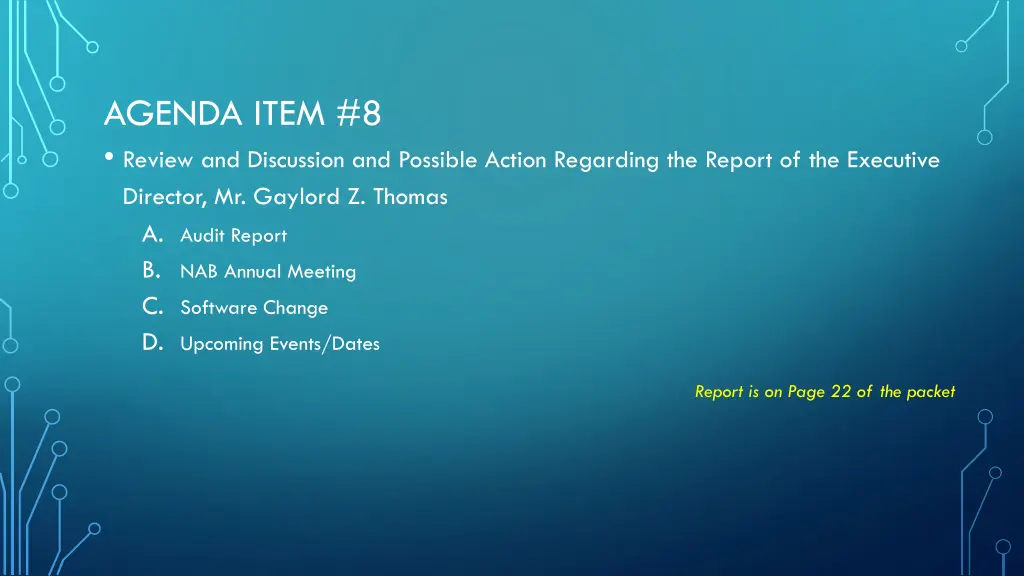 agenda item 8 review and discussion and possible