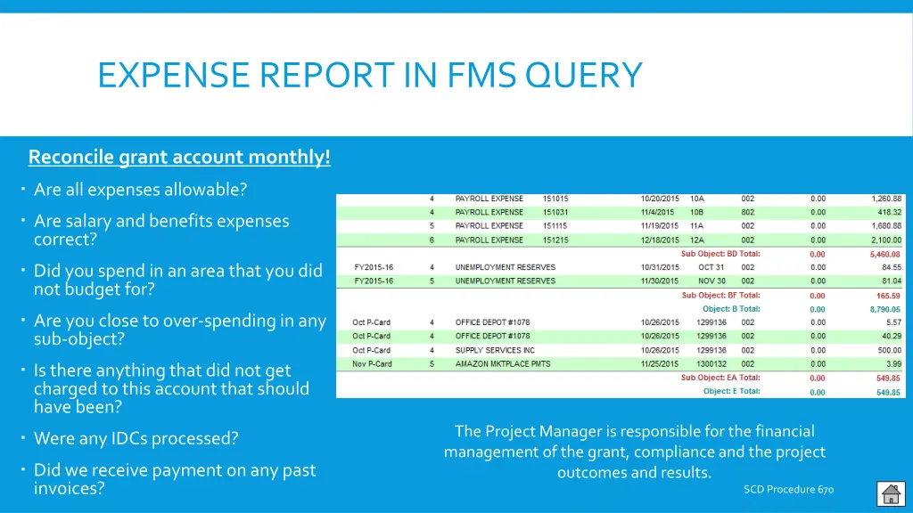 expense report in fms query