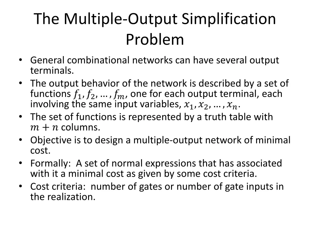the multiple output simplification problem