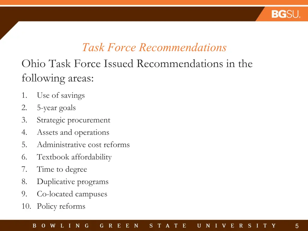 task force recommendations