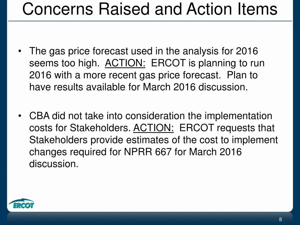 concerns raised and action items