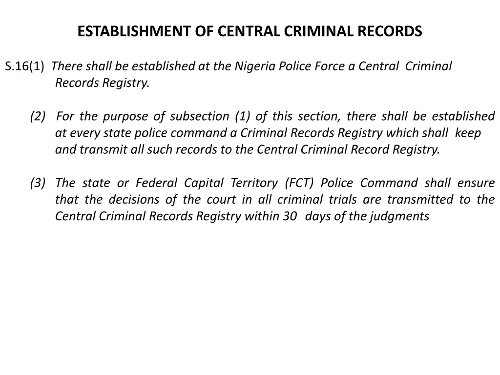 establishment of central criminal records