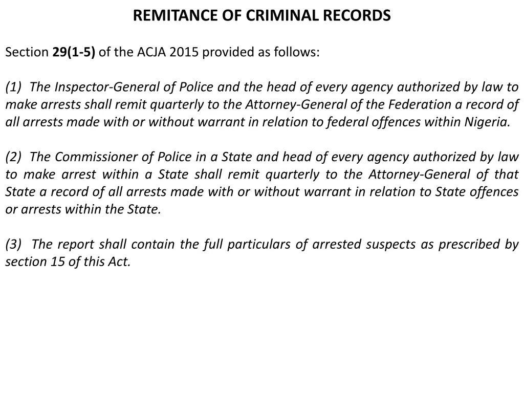 remitance of criminal records