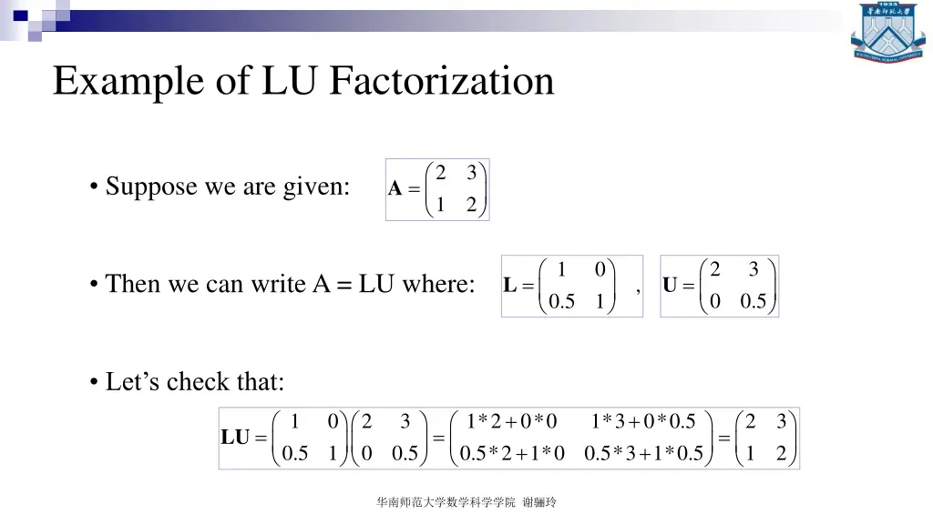 example of lu factorization