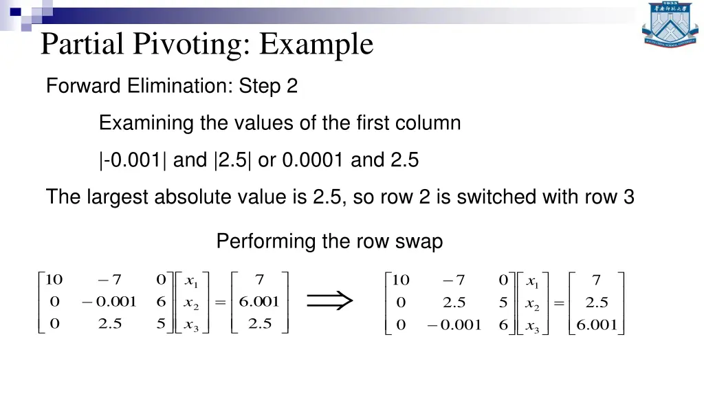 partial pivoting example 1
