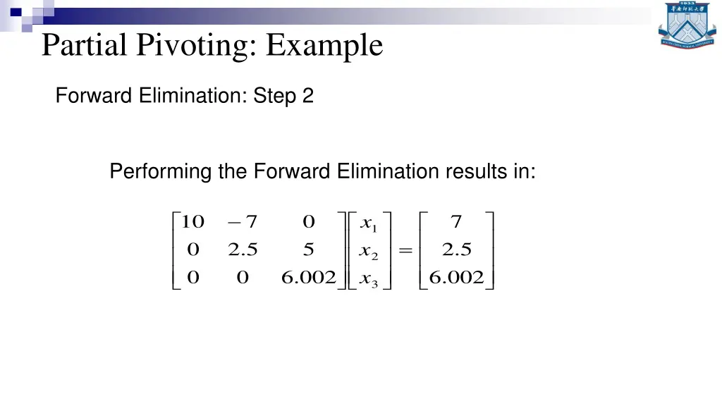 partial pivoting example 2