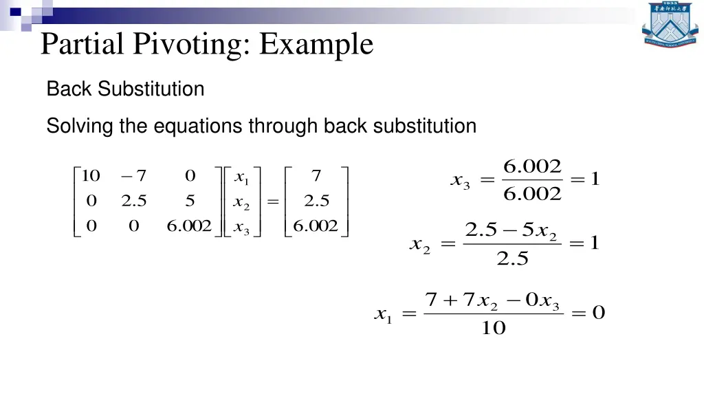 partial pivoting example 3