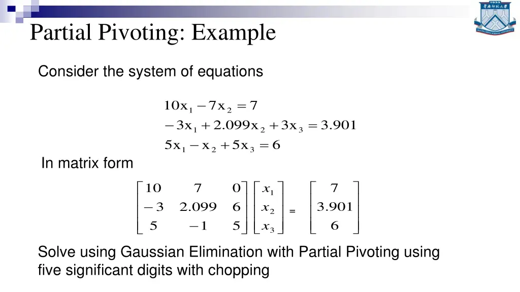 partial pivoting example