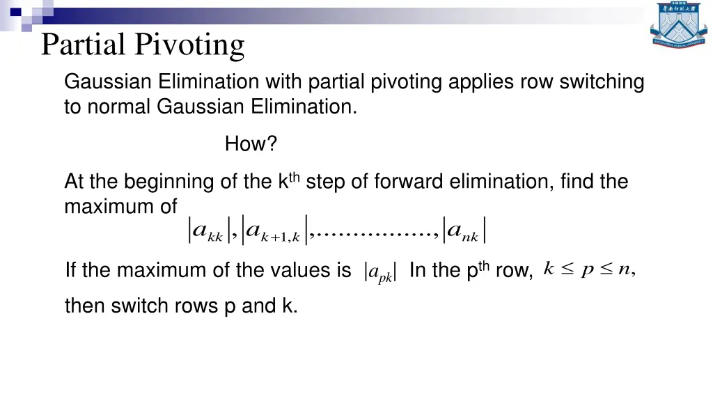 partial pivoting gaussian elimination with