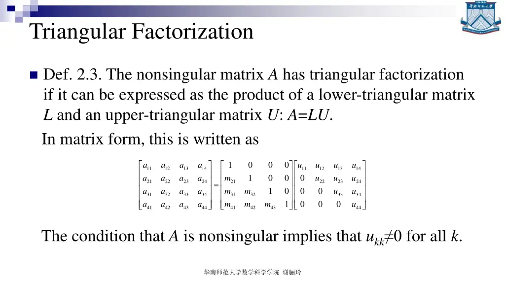 triangular factorization 1