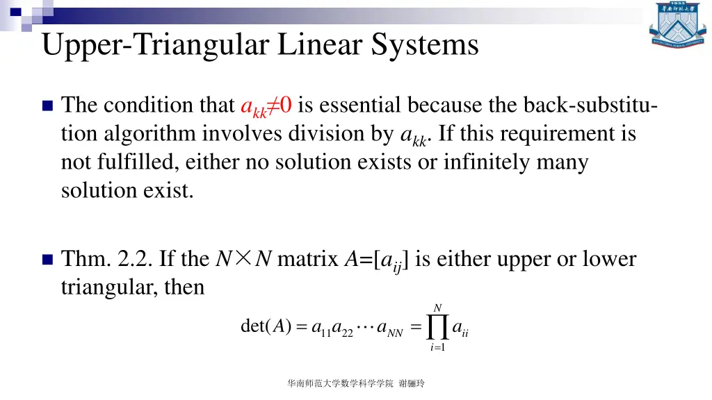 upper triangular linear systems 1