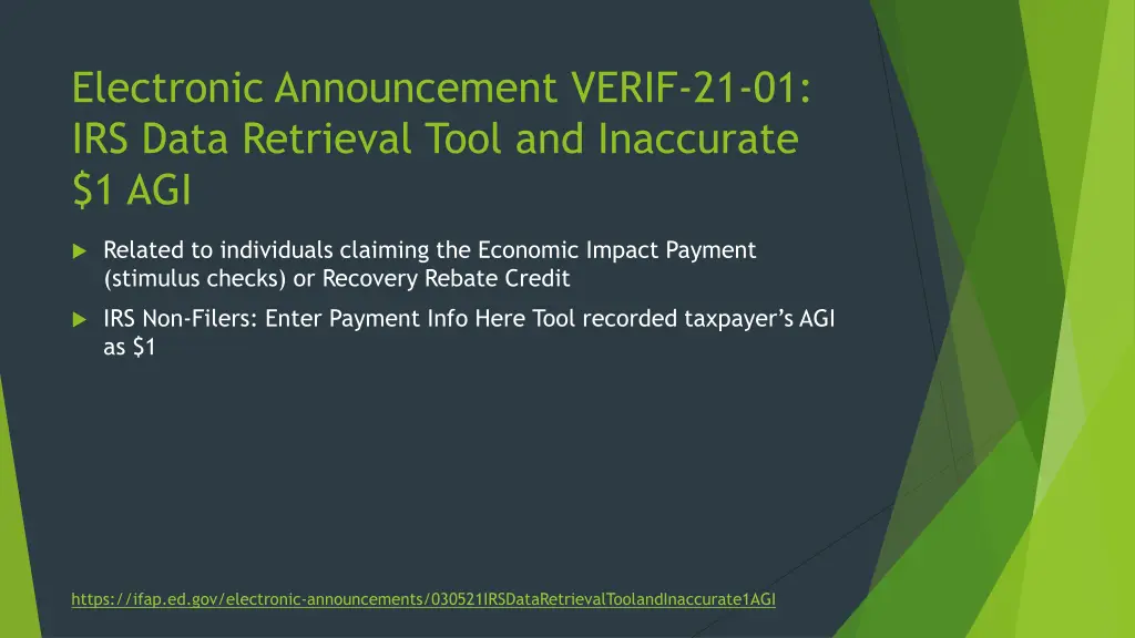 electronic announcement verif 21 01 irs data