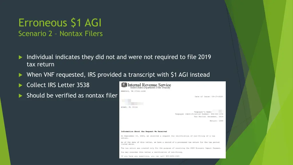 erroneous 1 agi scenario 2 nontax filers