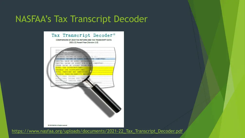 nasfaa s tax transcript decoder