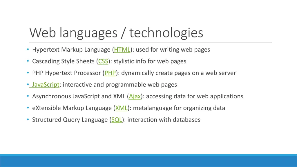 web languages technologies