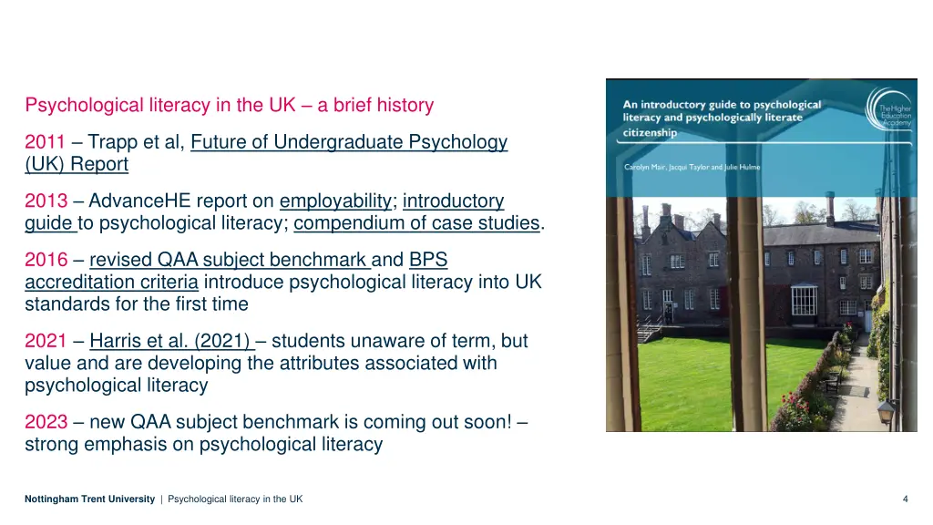 psychological literacy in the uk a brief history