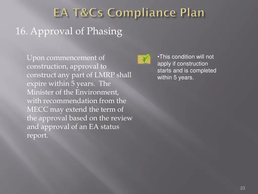 16 approval of phasing