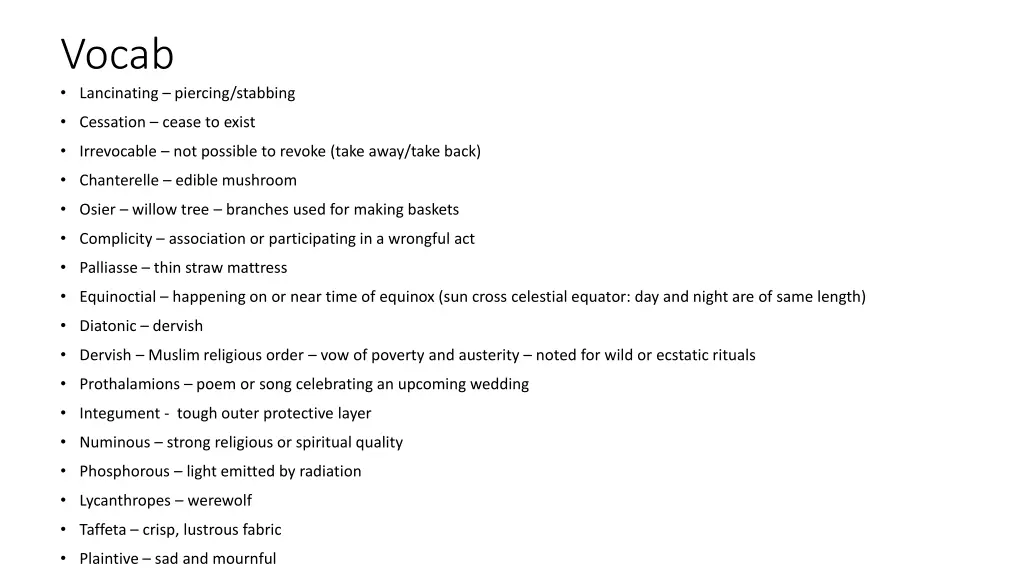 vocab lancinating piercing stabbing
