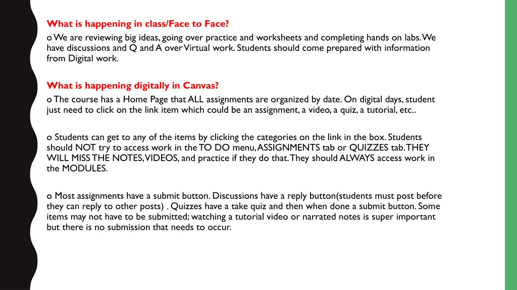 what is happening in class face to face
