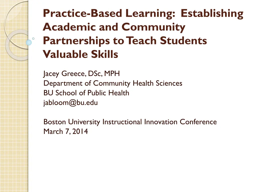 practice based learning establishing academic