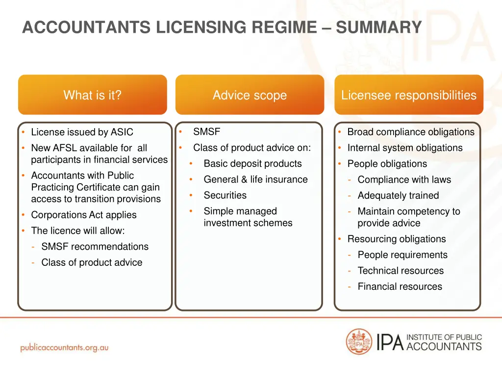 accountants licensing regime summary