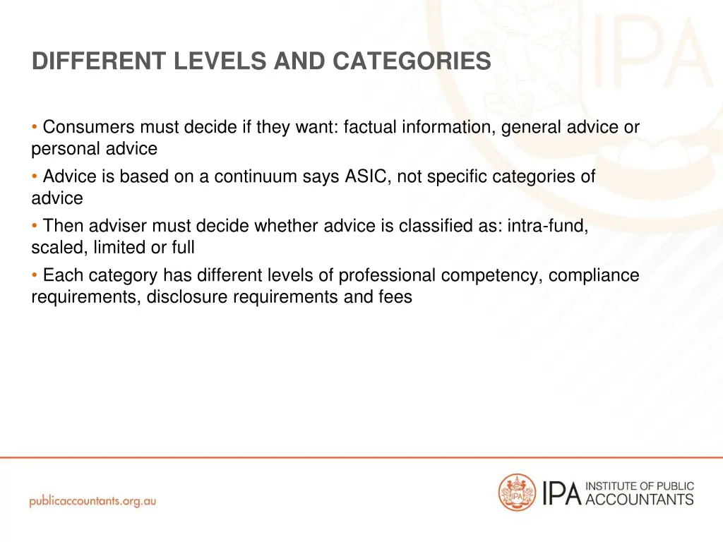 different levels and categories