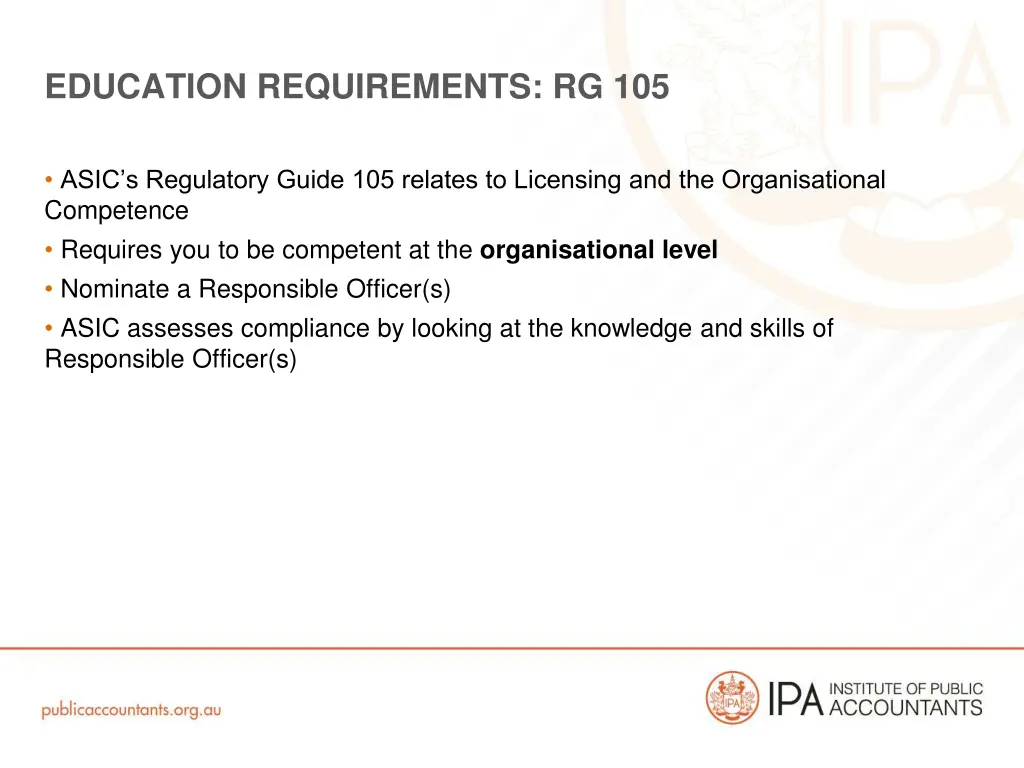 education requirements rg 105