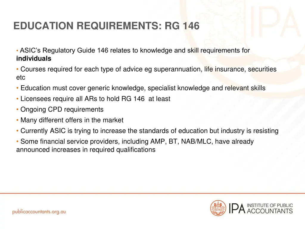education requirements rg 146