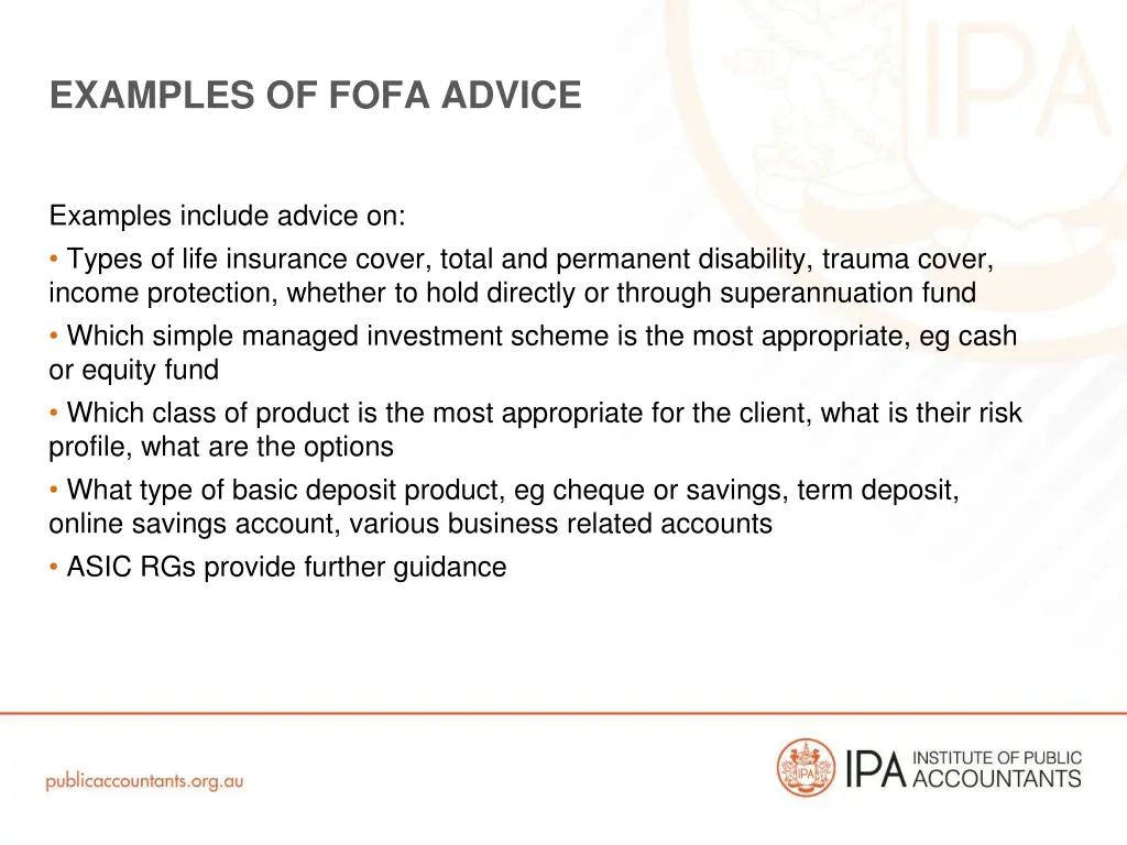 examples of fofa advice